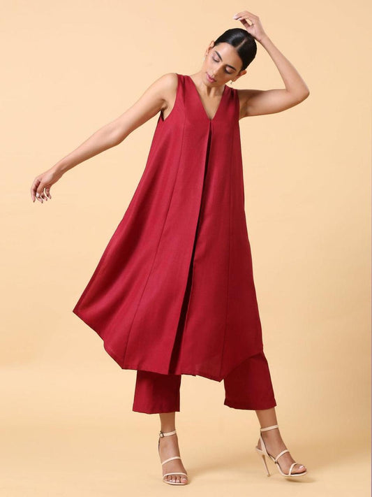 Cotton slub Co-Ord Set - Red