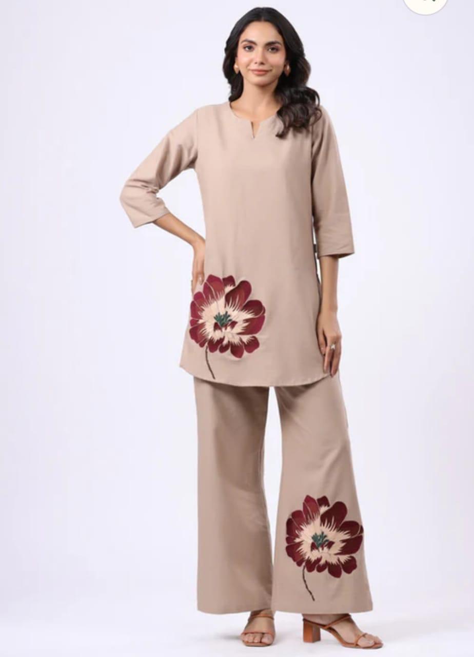 Co-ord set pure cotton flex - Biscuit Brown