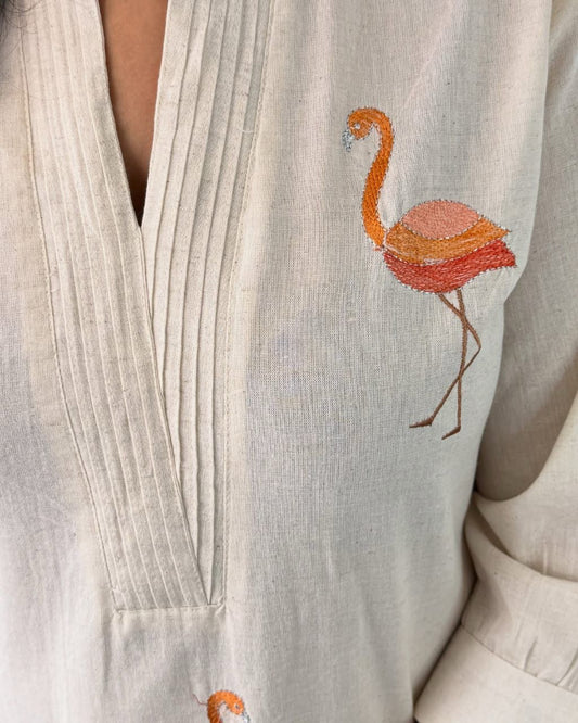 Embroidered Co-ord Sets - White, Orange