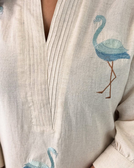 Embroidered Co-ord Sets - White, Blue