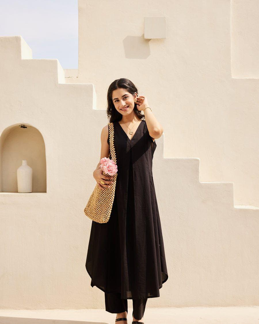 Cotton slub Co-Ord Set - Black