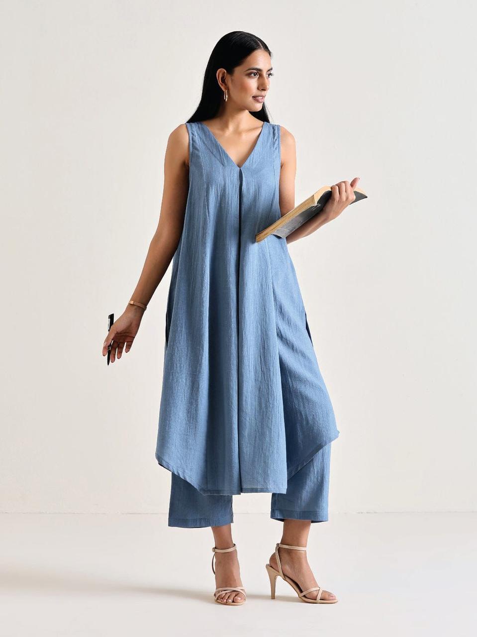 Cotton slub Co-Ord Set - Blue