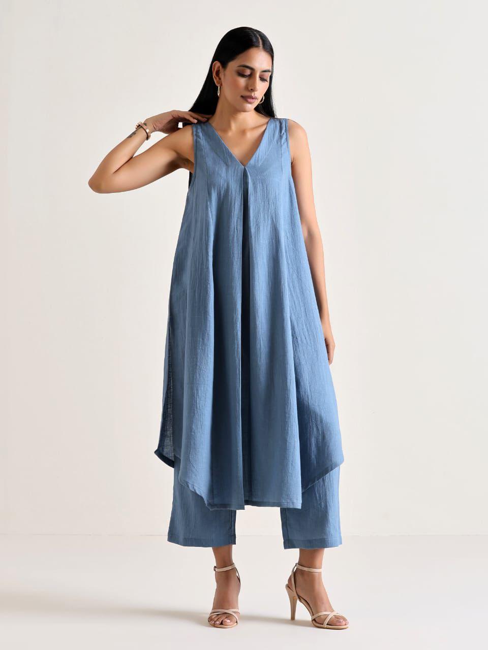 Cotton slub Co-Ord Set - Blue