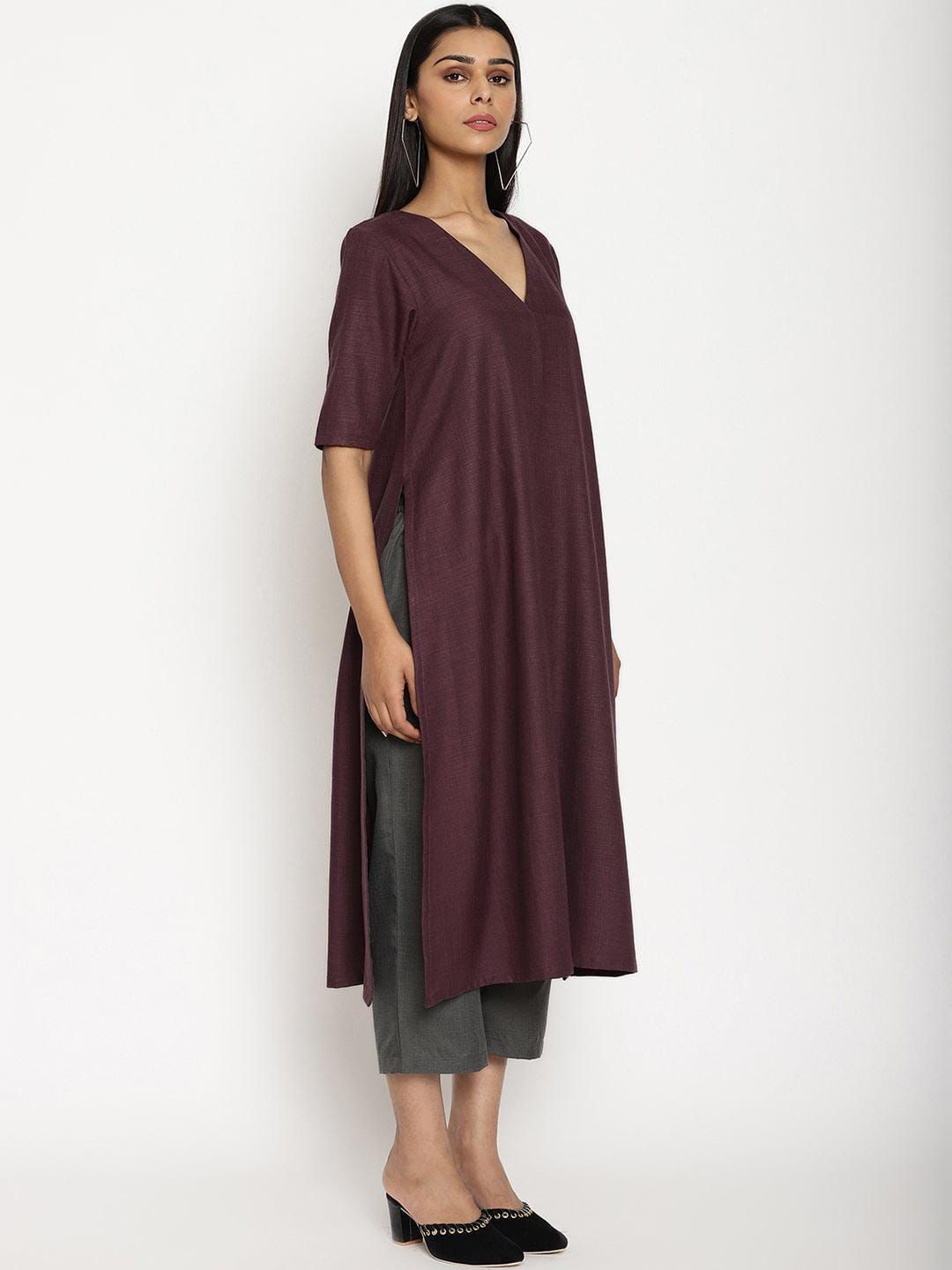 V-Neck  Co-Ord Sets - Plum