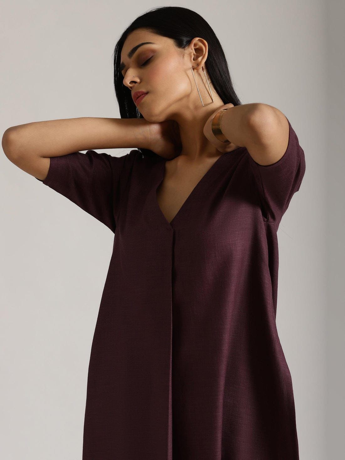 V-Neck  Co-Ord Sets - Plum