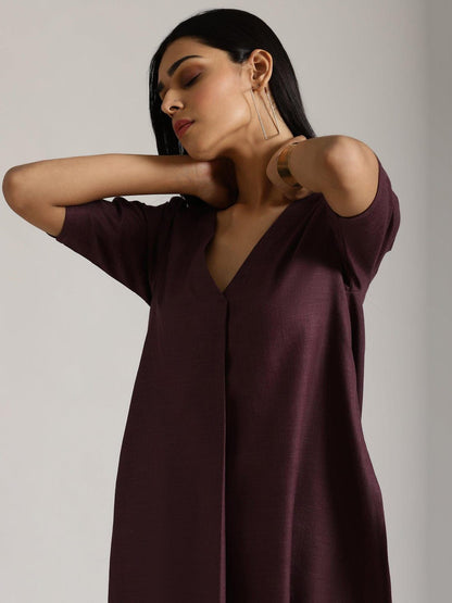 V-Neck  Co-Ord Sets - Plum
