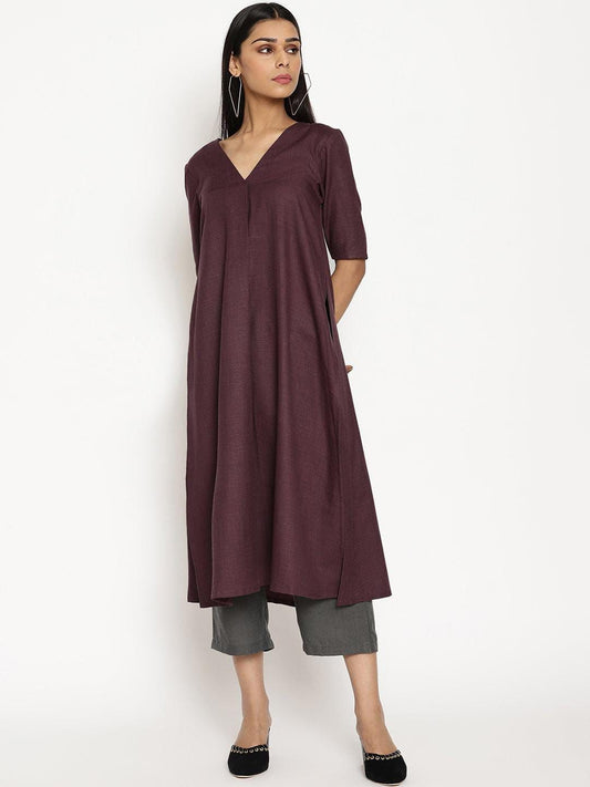 V-Neck  Co-Ord Sets - Plum