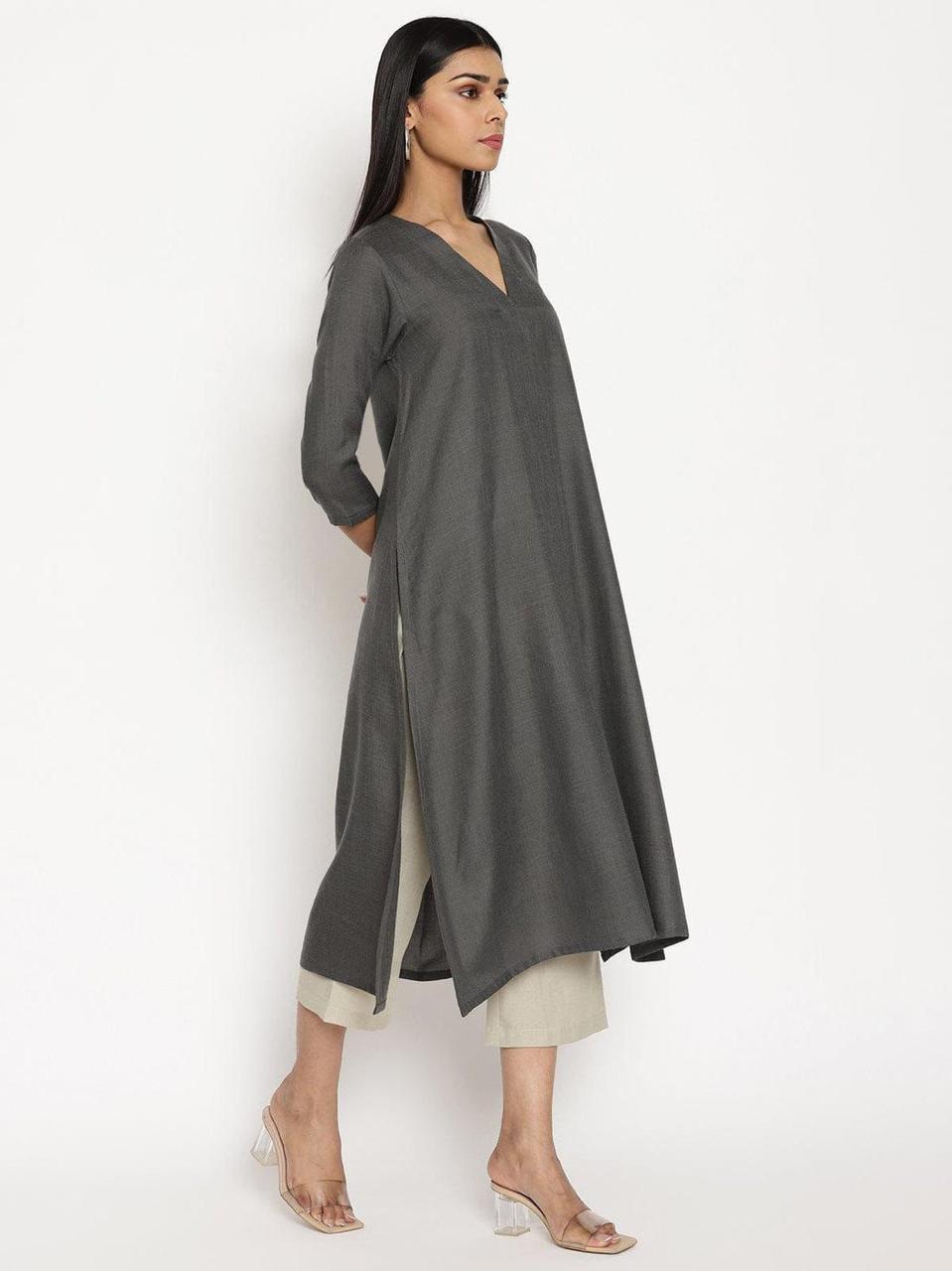 V-Neck  Co-Ord Sets - Grey