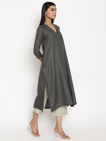 V-Neck  Co-Ord Sets - Grey