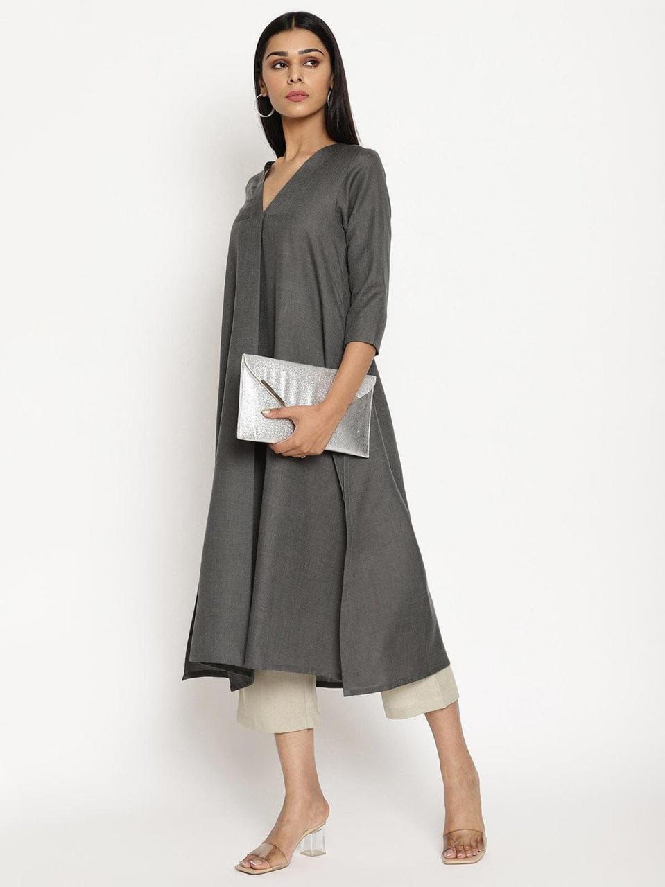V-Neck  Co-Ord Sets - Grey