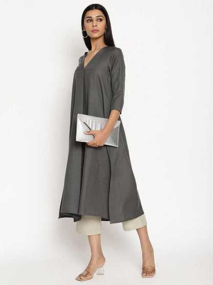 V-Neck  Co-Ord Sets - Grey