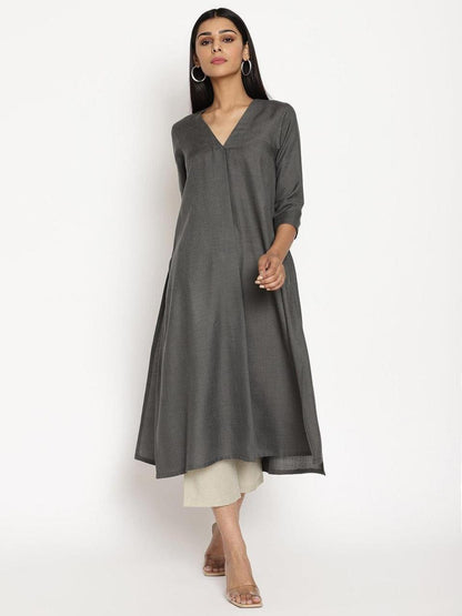 V-Neck  Co-Ord Sets - Grey