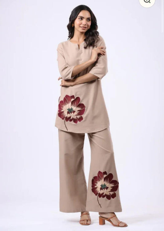 Co-ord set pure cotton flex - Biscuit Brown