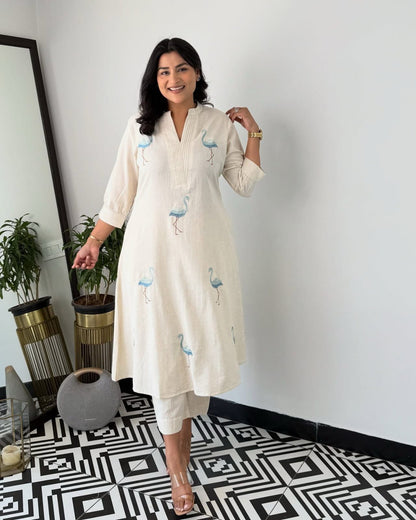 Embroidered Co-ord Sets - White, Blue