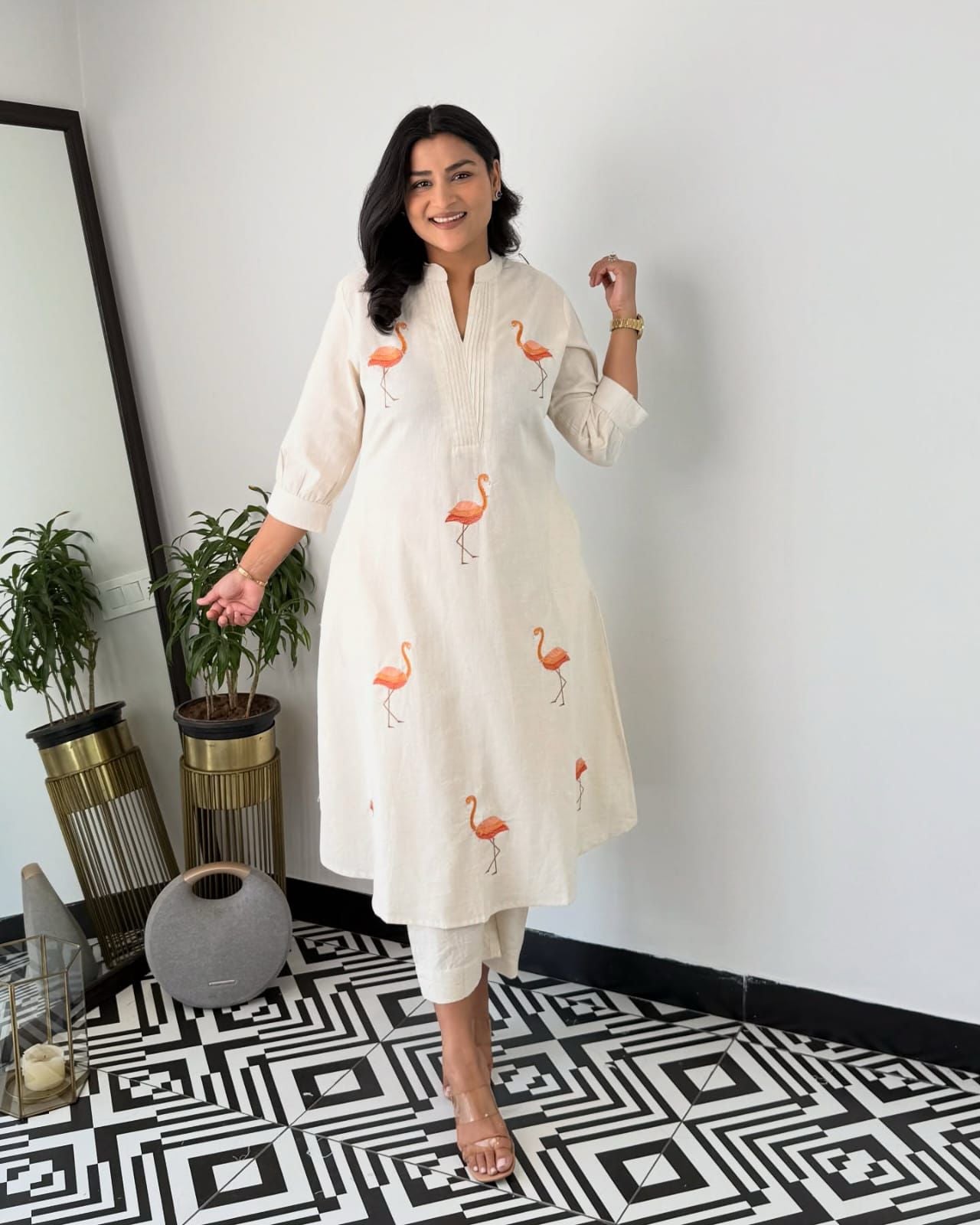 Embroidered Co-ord Sets - White, Orange