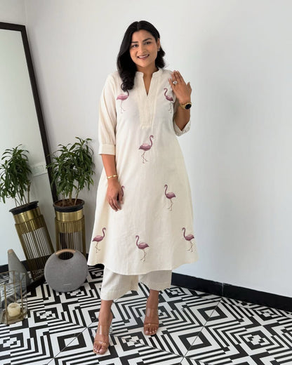 Embroidered Co-ord Sets - White, Plum