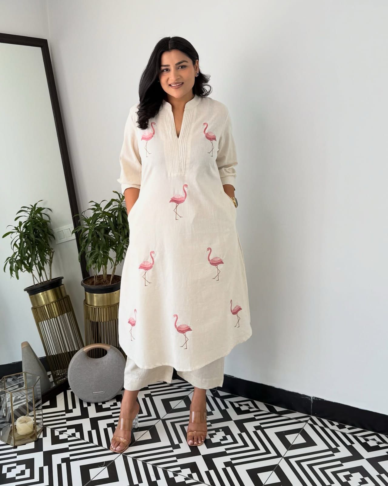 Embroidered Co-ord Sets - White, Pink