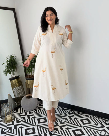 Embroidered Co-ord Sets - White, Brown