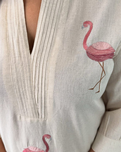 Embroidered Co-ord Sets - White, Pink