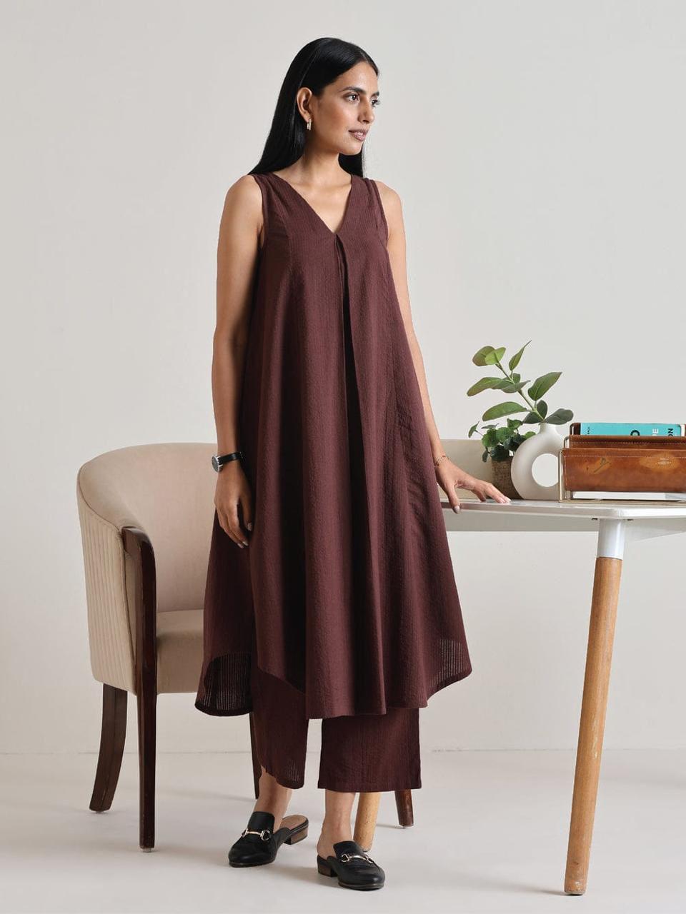 Cotton slub Co-Ord Set - Brown